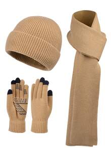 Set da 3 pezzi di cappello/berretto, guanti e sciarpa in maglia, accessori invernali caldi per uomo, adatti per attività all'aperto e per tenere le orecchie al caldo - Multicolore - Visualizzare 5
