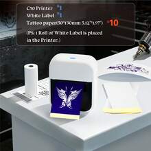 ORICO C50 Mini Wireless Tattoo Printer, Compatible With Smartphones And Tablets, Compact Thermal Tattoo Printing Device, Suitable For Professionals And Beginners, Mini Thermal Printer, Designed For Small Tattoos, Applicable For Tattoos And Labels, Includes 10/30/60/110 Sheets Of Tattoo Transfer Paper - Black and White - View 14