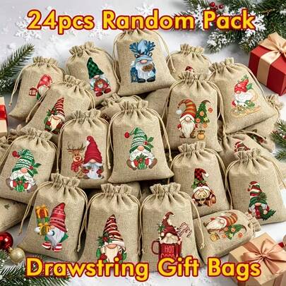 Regalo Para Ella/Él Paquete de 1/6/12/24 piezas Bolsas de Regalo Navideñas con Cierre de Cordón - Adecuado para Pequeños Adornos, Manzanas, Caramelos, Chocolates, Recuerdos de Fiesta Para & Regalo para Fiestas Navideñas