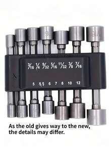 Set Adaptor Soket Heksagonal 1/4" 14 buah, Kit Mata Bor Kunci Mur Elektrik Metrik 5-12mm & Imperial 3/16"-7/16", Kompatibel dengan Mata Bor Soket Heksagonal Bor Listrik dan Obeng Impak, Set Alat Manual untuk Perbaikan Rumah, Otomotif, dan Pelepasan Pengencang Mekanik - set 14 buah - View 9