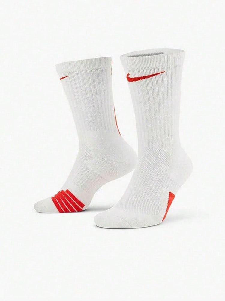 Nike Elite Logo Intarsia Knit Quick-Dry Basketball Mid-Calf Socks, Unisex, 1 Pair, White - White - View 1