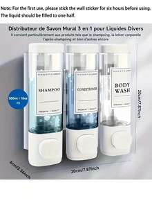 1pc Wall-Mounted Bathroom Soap Dispenser, Can Hold Shower Gel, Shampoo And Conditioner - Suitable For Handwashing, Showering And Hair Care - Pump Bottle Style With Soap Dispenser Tray, Hotel-Style Wallmount Triple Soap Dispenser. Suitable For Bathroom, Kitchen, Supermarket, Hotel And Restaurant. - Multicolor - View 3