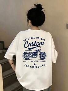大尺碼女款T恤 - 機車圖案T恤 | 舒適新款休閒短袖上衣 | 圓領夏季穿搭 - 白色 - 白色 - 查看 11