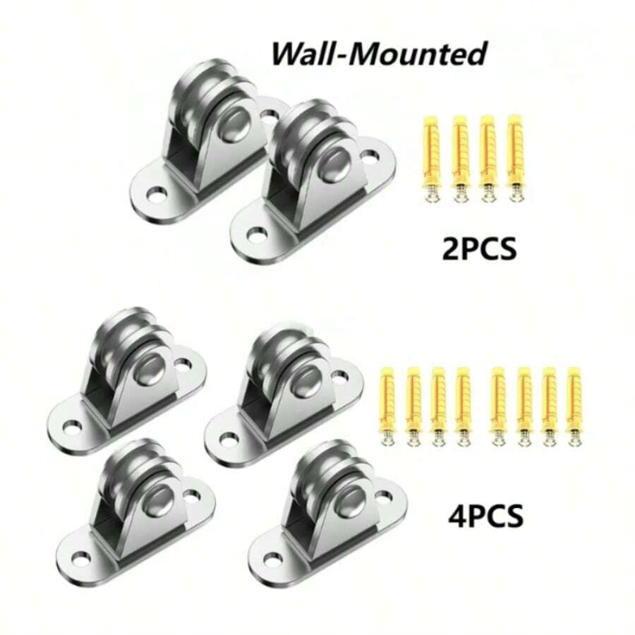 2/4Pcs Heavy Duty Fixed Pulley Detachable Pulley Block Kit Wall-Mounted Pulley Loading 176 Lb For Sliding Gate And Wire Rope - Silver - View 1