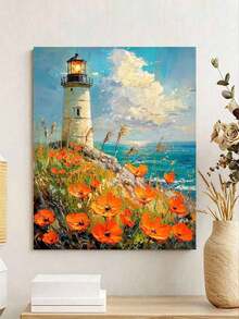 1 Set Seaside Scenery DIY Numbered Painting Kit, Oil Painting Set For Home Decor And Art Wall Decoration, Unframed Canvas Art, Holiday Gift. - Frameless - View 3