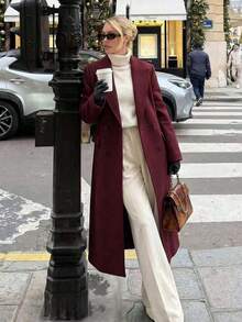 Autumn/Winter New Fashion Women's Loose Fit Elegant Wool-Blend Double-Breasted Windbreaker Coat - Burgundy - View 1