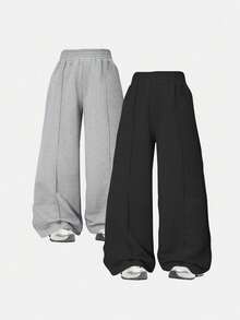 2pcs/Set Toddler Girls' Streetwear Style Solid Color Loose Straight Leg Casual Pants - Multicolor - View 1