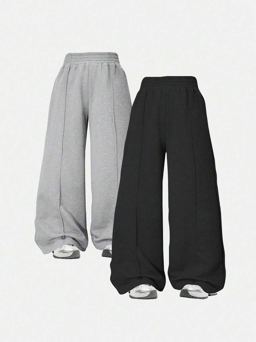 2pcs/Set Toddler Girls' Streetwear Style Solid Color Loose Straight Leg Casual Pants - Multicolor - View 1