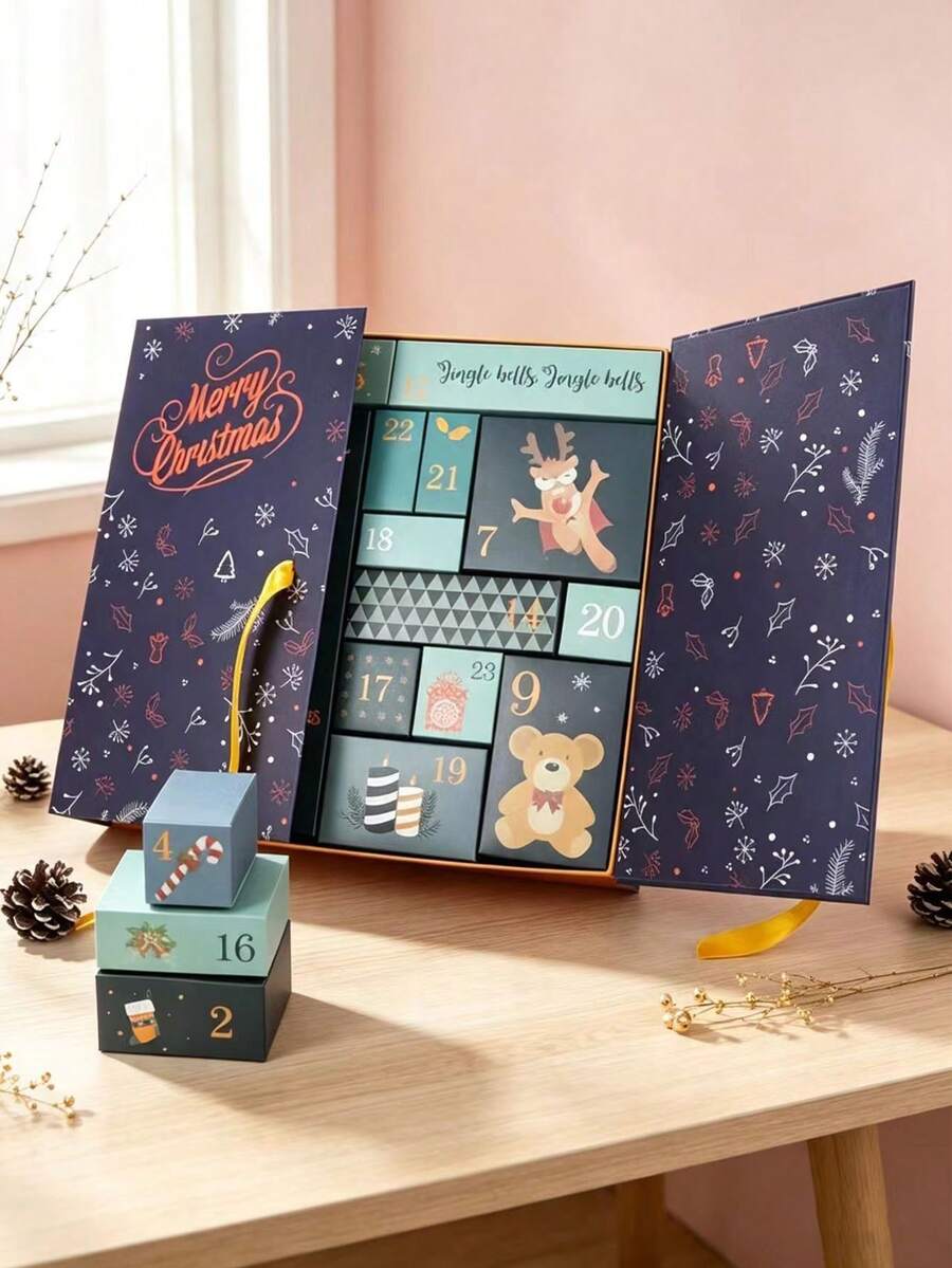 ChristmasDecorations,1 Set Christmas Countdown Calendar,Blue/Pink/Green/Red,Includes 24 Cardboard Treasure Boxes,Can Be Used To Fill Countdown Calendar Storage Boxes,Perfect Choice For DIY Gifts And Holiday Decorations - View 1