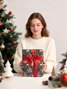 1 Roll Of Christmas Gift Wrapping Paper Featuring A Christmas Forest And Reindeer Pattern;Perfect For Wrapping Christmas Gifts, Decorating For Christmas Parties, And Holiday Gift-Giving.1 Roll Size: 43 Cm X 300 Cm. - A - View 3