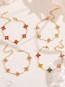 4pcs/Set Fashionable Elegant Exquisite Minimalist Versatile Bracelet Set, Women's Daily Wear, Date, Holiday, Wedding, Party Jewelry - Multicolor - View 2