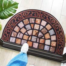 H&R Outdoor Door Mat Slate Effect Half Moon Mat With Anti-Slip Rubber Backing - Brown - View 3