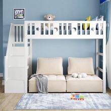 Kids' Bunk Bed 90*200 With Stairs, Solid Wood Loft Bed - White - View 5
