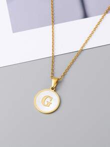 1pc 18k Gold Plated Titanium Steel Necklace With Seashell Pendant, A To Z Alphabets Personalized Necklace Best Gift For Daughter And Suitable For Women - Gold - View 14