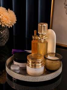 360° Rotating Full Rhinestone Cosmetic Tray, Luxury Perfume & Skincare Storage Display Plate, Bathroom Countertop/Vanity Decor - Multicolor - View 5