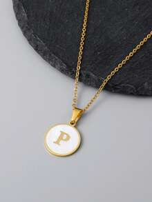 1pc 18k Gold Plated Titanium Steel Necklace With Seashell Pendant, A To Z Alphabets Personalized Necklace Best Gift For Daughter And Suitable For Women - Gold - View 27