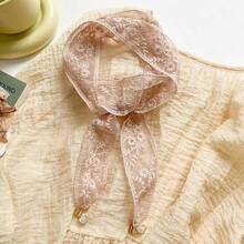 1pc New Cat Eye Pendant Lace Trim Silk Scarf Women Spring Autumn Summer Fashion Versatile Long Hollow Out Decorative Headband - Multicolor - View 11