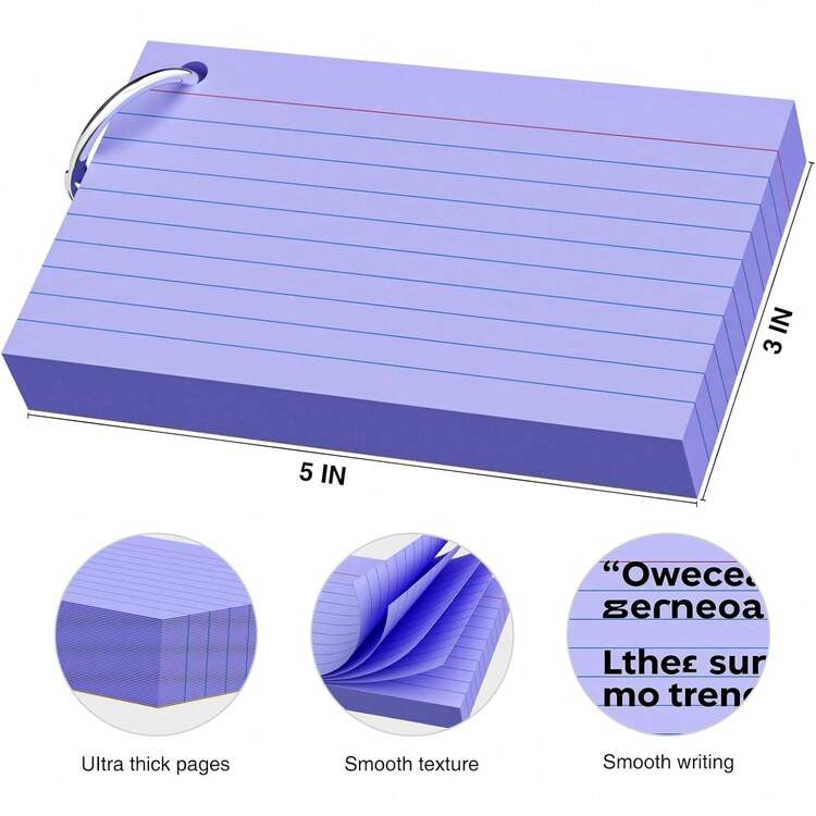 250pcs Double-Sided Thickened Colorful Index Cards 3x5 Inch With Keyring, 180g Heavy Paper Flashcards 5 Colors (50pcs Each) Portable Note-Taking, Suitable For Students, Teachers, Learning Note Cards, Office School Supplies - Multicolor - View 8