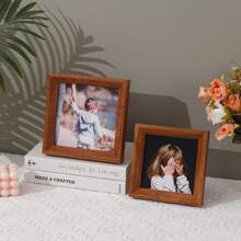 1/3pcs Square Natural Wooden Photo Frames, Dual-Color Light Oak And Dark Walnut Desktop & Wall-Mounted Frames, Minimalist Rustic Style Square Portrait Frames, Suitable For Children, Baby, Family Milestone Photography, Ideal For Nursery, Bedroom, Living Room And Apartment Decor, Children's Growth Memory Display Gift, Suitable For Baby Shower, Housewarming, Birthday And Other Occasions - Multicolor - View 3