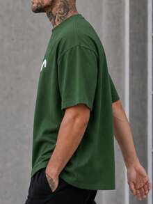 Plus Size Men's Round Neck Short Sleeve T-Shirt, Simple And Fashionable, Suitable For Summer Wear - Green - View 4