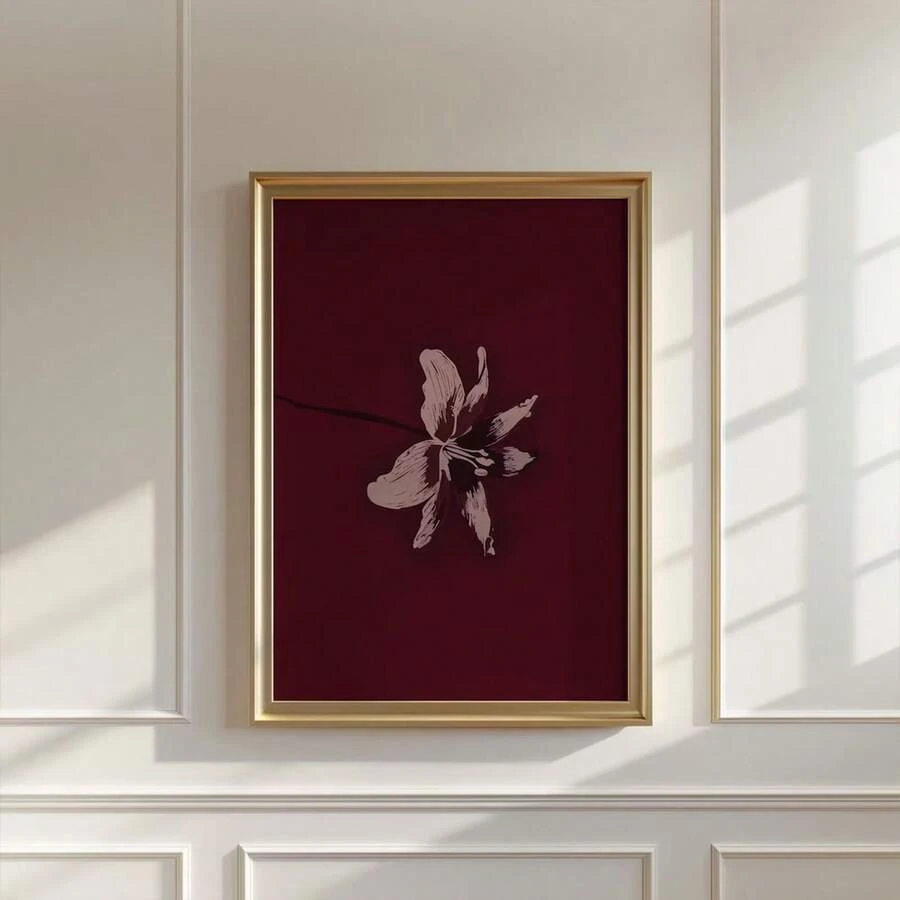 1pc Minimal Floral Art Poster Print, Dark Red Burgundy Wall Art, Botanical Nature-Inspired Home Decor, Dark Aesthetic Home Design, Modern Minimalist Wall Decor, No Frame - Flower - View 1