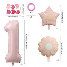 40 Inch Pastel Printed Number Foil Balloon Set, Floral & Heart Pattern Digital Mylar Balloons With Daisy Flower & Happy Birthday Star Balloons, Neutral Milestone Birthday Party Decorations, Photo Booth Supplies - Flower Balloon - View 6