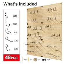 Bamboo Pegboard Organizer Set, 6 Panels 16"X12" With 48 Hooks -Friendly Wall Mounted Storage Rack For Tools, Crafts And Office Natural Bamboo Pegboard System With Accessories - Natural Bamboo - View 6