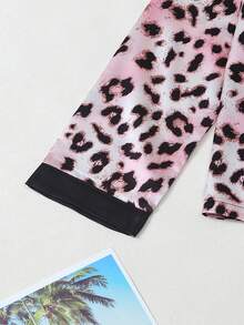 Leopard Print Women's Satin Long Sleeve Long Pants Pajama Set - Pink - View 9