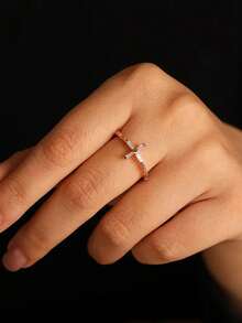 QIUCHU 1pc, S925 Sterling Silver, Niche Cross Ring, Vintage Fashion Ring, Versatile Commuter Ring, Daily Wear, Suitable For Women, Perfect Choice For Dates, Daily Gatherings, And Excellent Holiday Gift. Silver Net Weight: 1g~1.1g. - Gold - View 3