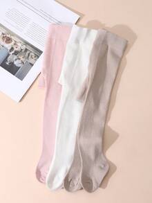3 Pairs Simple Versatile Solid Color Plain Tights For Baby Girls, Suitable For 0-8 Years Old Daily Wear - Multicolor - View 6