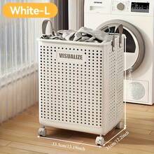 LDQ Cestas de ropa sucia plegables de cerámica blanca, grandes y medianas, de piel sintética, lavables a mano, de color liso, multifuncionales, portátiles, con ruedas para baño y balcón. - Blanco - Ver 13