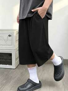 1pc Boys' Teen Summer Fashion Versatile Casual Commute Comfortable Loose 7/10 Pants - Black - View 4