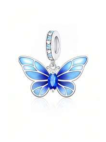 1pc Sweet Girl Colorful Oil Drop Butterfly Pendant Silver Jewelry Beaded Hollow Celtic Knot Rhinestone Glitter Gradient Blue Pink Butterfly Charm Handmade DIY Bracelet Loose Beads Romantic Gift For Girlfriend Best Friend Birthday Anniversary - Multicolor - View 10