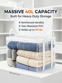 4pcs Transparent White Edge Storage Bags, Dual Handle Portable Easy Loading, Dust-Proof & Moisture-Proof Organizer Bags, Large Capacity Durable Foldable, Easy Storage & Classification, Suitable For Bedroom, Classroom And Dormitory Book Moving - White - View 7
