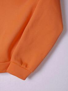 Plus Size Halloween Sweatshirt, Casual Autumn/Winter Pullover, Crew Neck Long Sleeve Sweatshirt, Vacation Style Autumn Collection - Orange - View 4