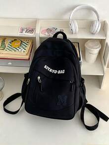 1/5pcs Cute Travel Student Backpack, Solid Light Blue With Cartoon Pattern, Lightweight Polyester Fabric, All-Season Casual Style, Unisex For Adults, Suitable For Daily Commute, Outdoor Travel And Sightseeing - Multiple Styles - View 13