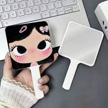 俏皮棕髮女孩手持鏡，辦公室日常便攜化妝鏡，高清學生手持化妝鏡，適合女孩 - 彩色 - 查看 10