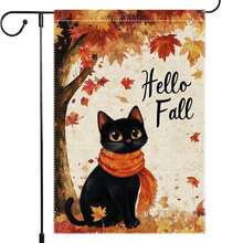 1pc Welcome Autumn Cat Garden Flag, Double-Sided 100% Polyester, Vintage Farmhouse Style Autumn Pumpkin Outdoor Decor, Small Yard Lawn Porch Outdoor Decorative Flag - B - View 9