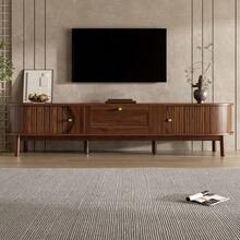 Modern Solid Wood TV Stand With Drawers, Classic Rounded Corners, Sturdy Wooden Legs, TV Cabinet With Storage For The Living Room. - 棕色 - 查看 11