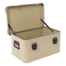 Conteneur de rangement en aluminium de 50 L avec clés et poignée latérale, conteneur rigide pour organiser le matériel de cuisine de camping, boîte de rangement portable pour les voyages en extérieur avec couvercle et sangles de suspension - Kaki - Voir 7