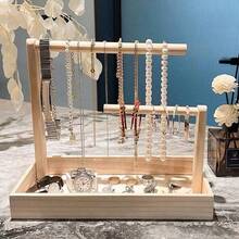 1 pieza Soporte de exhibición de joyas de madera de estilo vintage de varios niveles con bandeja, adecuado para exhibir collares, aretes, anillos, la bandeja inferior proporciona espacio de almacenamiento adicional, se puede usar como estante de exhibición de joyas u organizador de joyas, decoración navideña - 1 bandeja para guardar accesorios de joyería - Ver 5