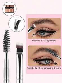6-teiliges Make-up-Pinselset, enthält Wimpernbürste, Wimpernzange, doppelseitige Augenbrauenbürste, Multifunktions-Augenbrauen- & Wimpernkamm, Wimpernhilfe-Werkzeug mit Kamm - Verschiedenfarbig - Übersicht 1