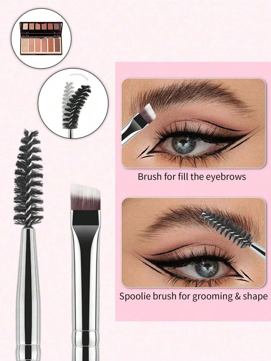 6-teiliges Make-up-Pinselset, enthält Wimpernbürste, Wimpernzange, doppelseitige Augenbrauenbürste, Multifunktions-Augenbrauen- & Wimpernkamm, Wimpernhilfe-Werkzeug mit Kamm - Verschiedenfarbig - Übersicht 1