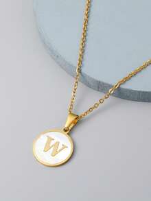 1pc 18k Gold Plated Titanium Steel Necklace With Seashell Pendant, A To Z Alphabets Personalized Necklace Best Gift For Daughter And Suitable For Women - Gold - View 33