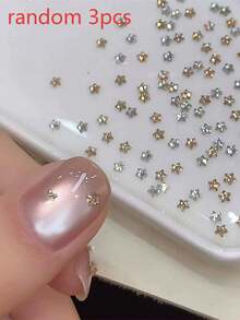3pcs Random Star Shaped Nail Art Decorations 3D Zirconia Small Star Nail Rhinestones Transparent Champagne Crystal Nail Decor Suitable For Christmas And Daily Manicure - Multicolor - View 6