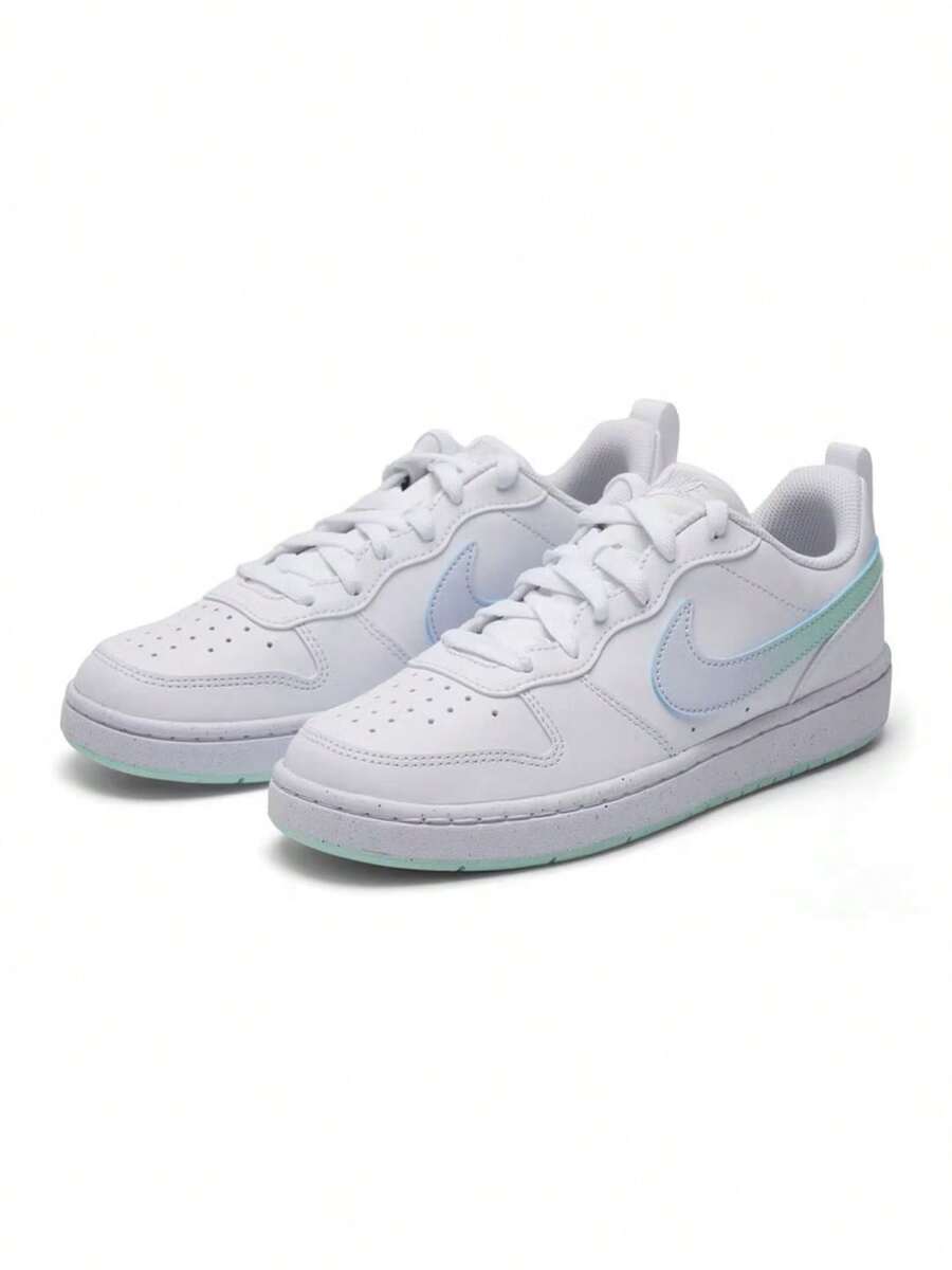 Nike New COURT BOROUGH Big Kids Flat Low-Top Versatile Casual Skate Shoes - White/Blue-green - View 1