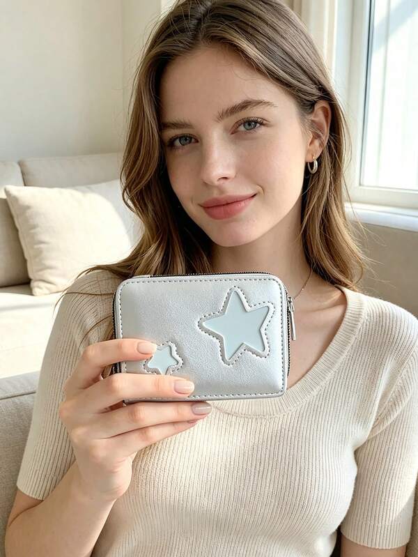 Women's PU Leather Star-Shaped Storage Bag, Mini Short Card Wallet, Bank Card, Passport Holder Passport Cover Set, Lightweight Portable Minimalist Coin Purse, Driver's License Small Bag New Exquisite Accordion Style, Large Capacity, Fashionable Minimalist, High-End Multi-Card Slots, Can Store Passport, Boarding Pass, Credit Card, Cash, Lightweight Portable Travel Essential Accessory, Suitable For Flight Travel, Short Trip, Vacation, Honeymoon, Business Trip, Holiday Travel, Perfect Couple Gift, Anniversary, Wedding Favor