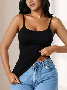 CELILIN Atasan Camisole Bergaris Hitam untuk Wanita, Atasan Tanpa Lengan Model Racerback Slim Fit yang Menawan, Pakaian Dalam Serbaguna untuk Melapisi Pakaian Lain - Hitam - View 5
