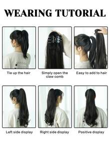 7JHH WIGS 34英吋超長深波浪馬尾接髮－暖金色挑染抓夾式馬尾接髮，蓬鬆自然感合成髮片，適合女性日常配戴、派對使用與萬聖節 - 銅色 - 查看 9