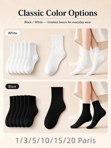 1-20Pairs Solid Combed‑Cotton Mid‑Calf Socks, Elastic Breathable & Versatile, Ideal For Students, Office‑Workers And Sports Lovers Back To School - Multicolor - View 17